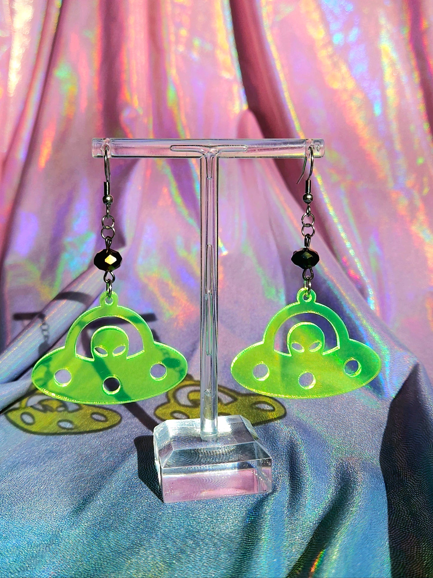 Small UFO Earrings - Acrylic Laser Cut Neon Green Earrings