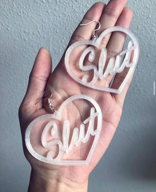 Slut 3D Printed Heart Nameplate Earrings Plant-Based Plastic PLA Festival Fashion nsfw Sex Positivity