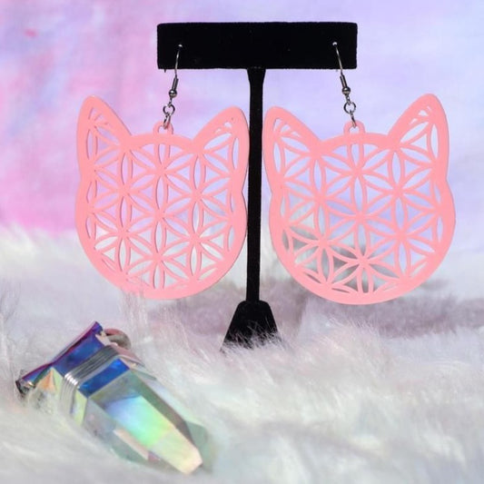 Large Kitty Flower of Life Earrings Choose Your Color