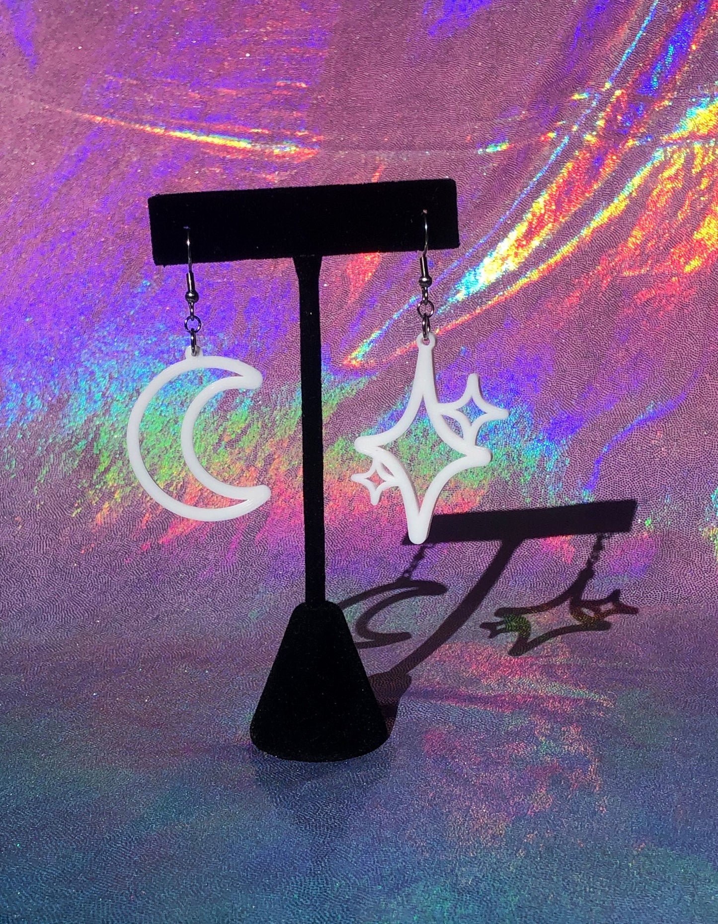 Mismatched Small Moon Shine Earring Set 3D Printed Plant Based Plastic Choose Your Color and Hardware