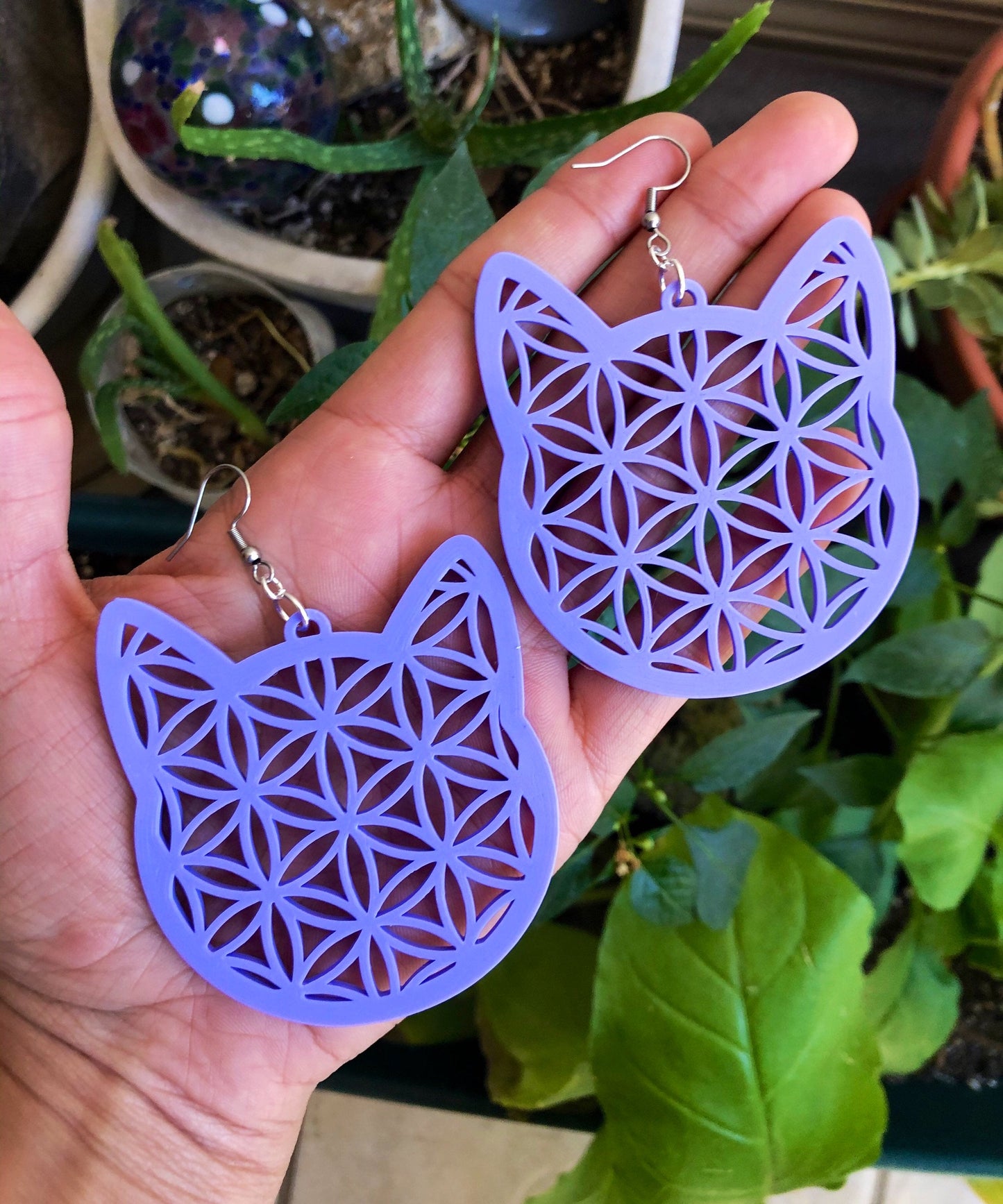 Large Kitty Flower of Life Earrings Choose Your Color