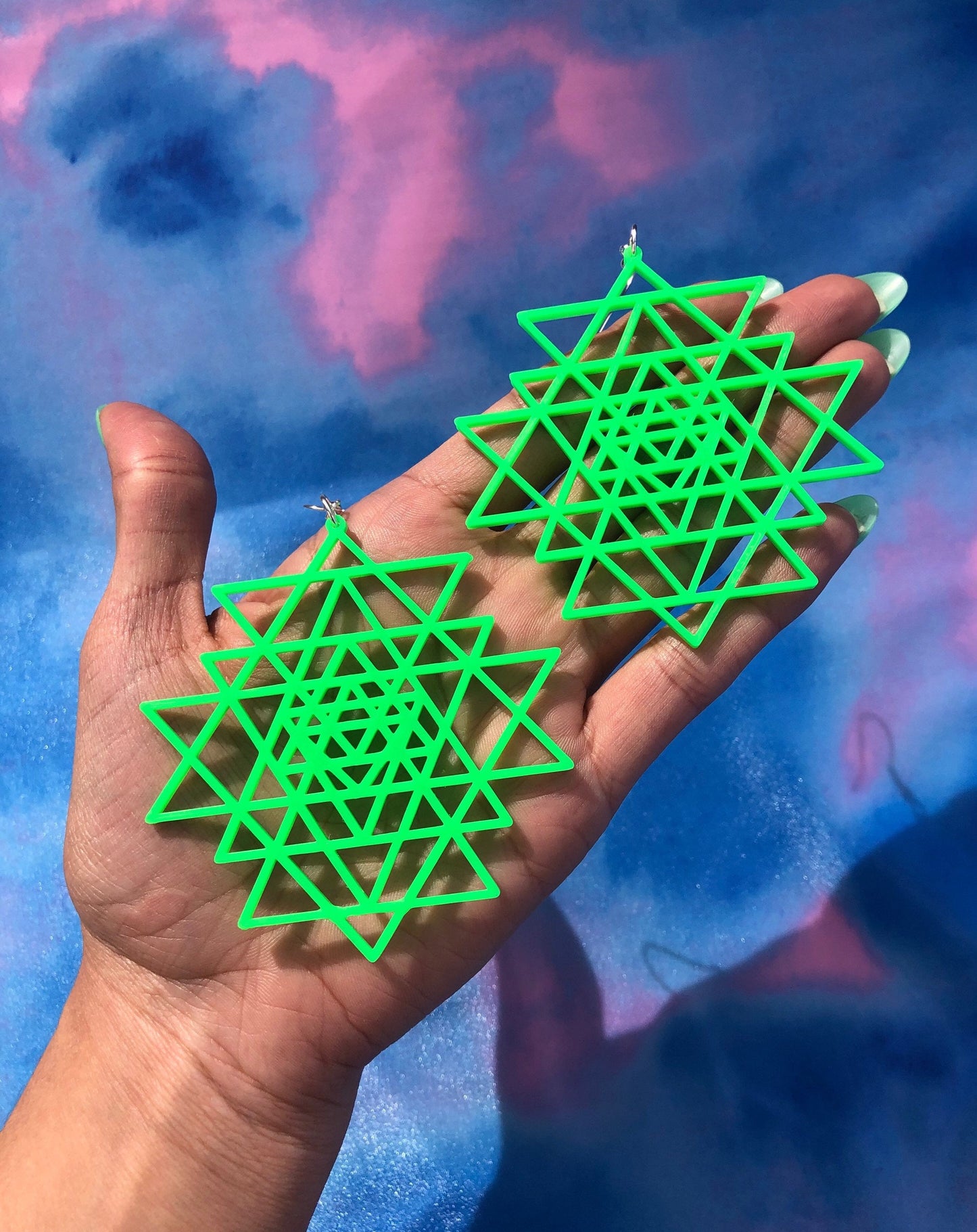 Sri Yantra Earrings Large Pair 3D Printed Multiple Color Options Festival Fashion Spiritual Wear