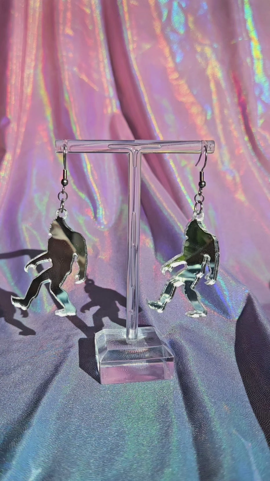 Sasquatch Small Earrings - Acrylic Laser Cut Mirror Earrings - Big Foot