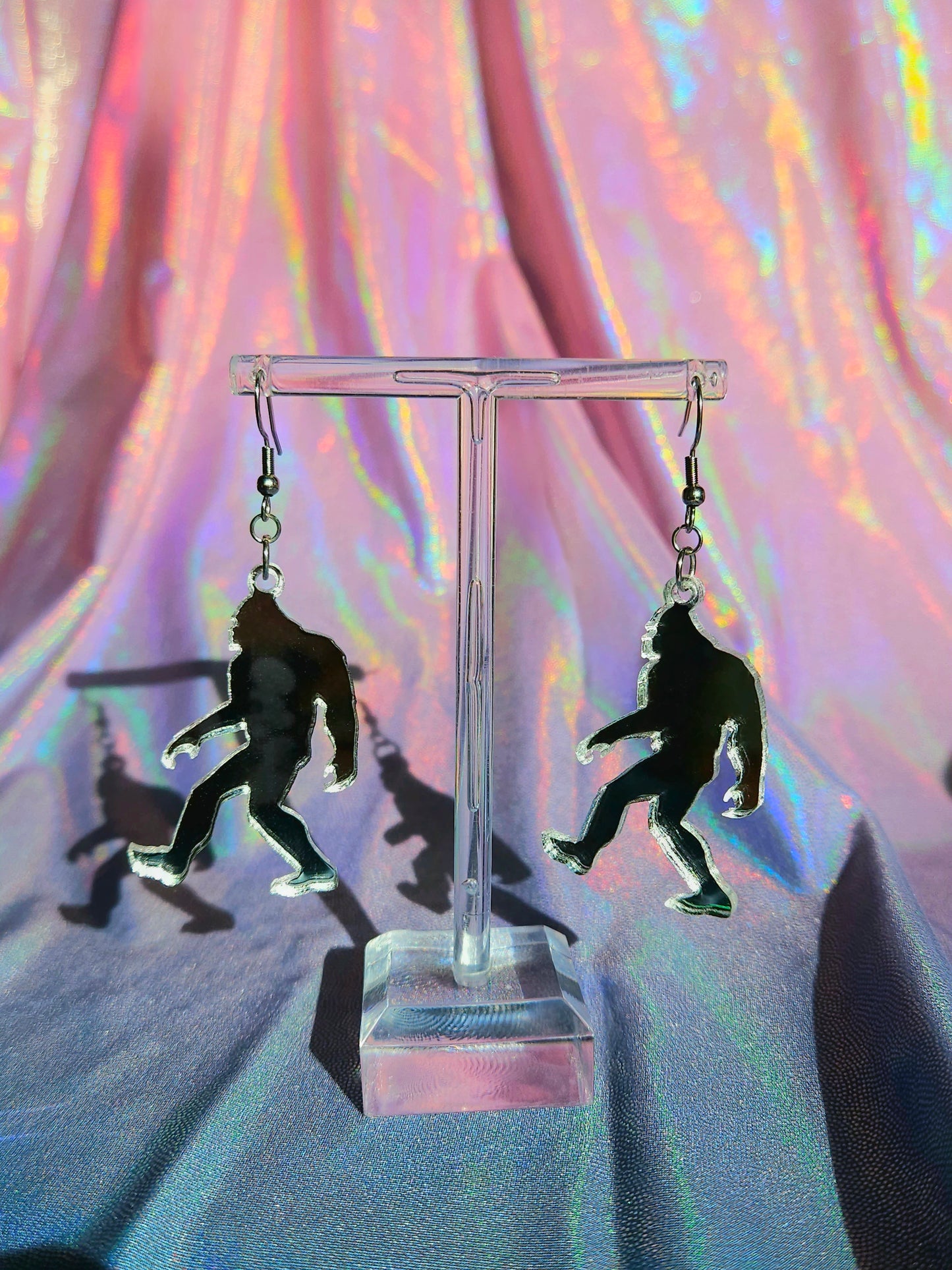 Sasquatch Small Earrings - Acrylic Laser Cut Mirror Earrings - Big Foot