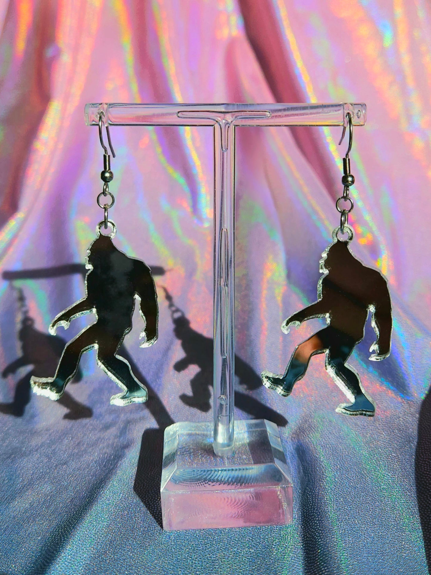 Sasquatch Small Earrings - Acrylic Laser Cut Mirror Earrings - Big Foot