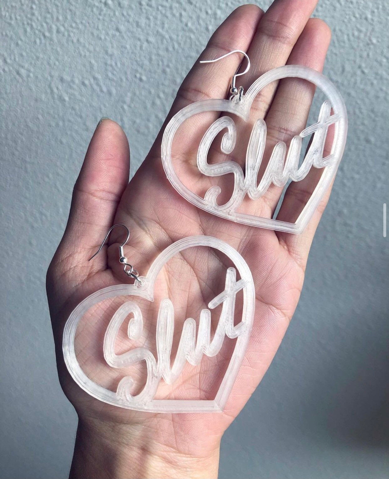 Slut 3D Printed Heart Nameplate Earrings Plant-Based Plastic PLA Festival Fashion nsfw Sex Positivity