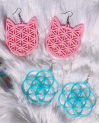 Large Kitty Flower of Life Earrings Choose Your Color