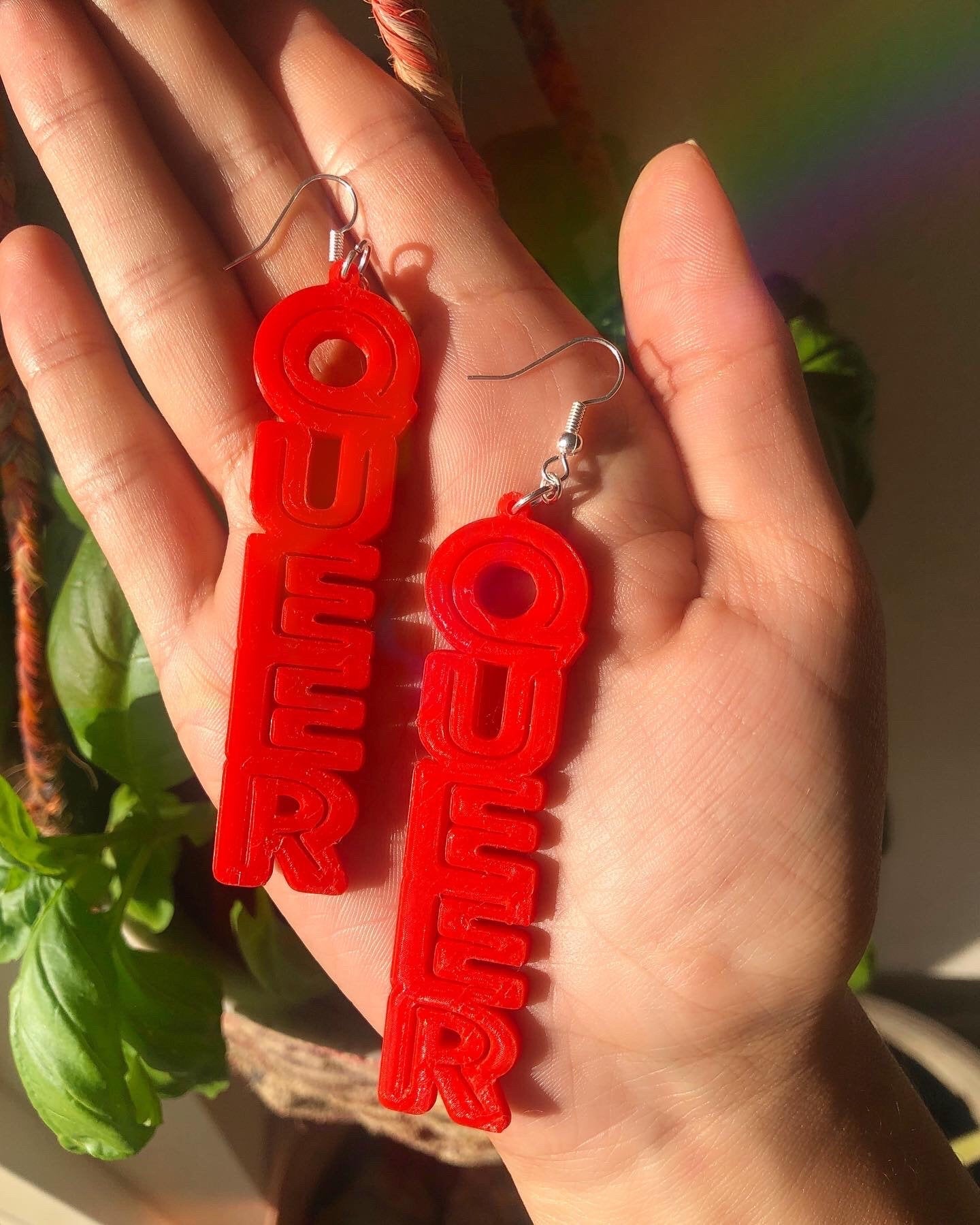 Queer Earrings 3D Printed Plant-Based PLA Plastic Made to Order Different Color Options Available