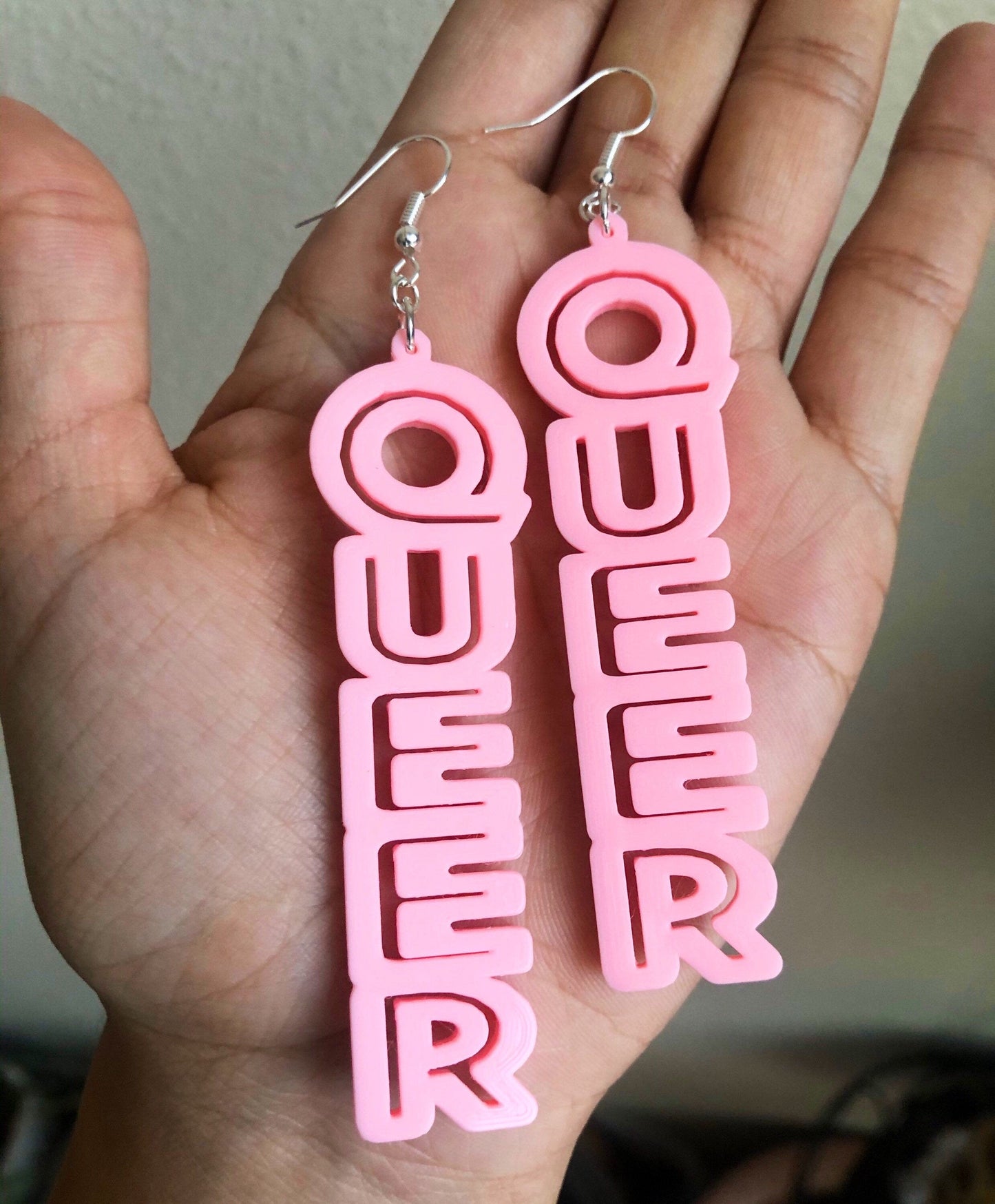 Queer Earrings 3D Printed Plant-Based PLA Plastic Made to Order Different Color Options Available