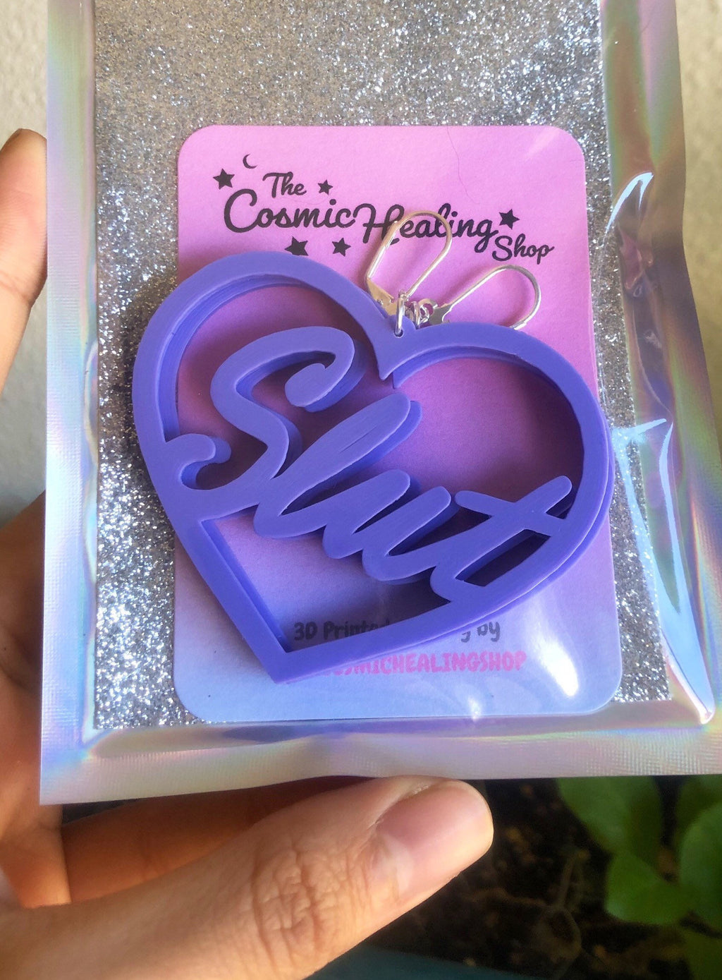 Slut 3D Printed Heart Nameplate Earrings Plant-Based Plastic PLA Festival Fashion nsfw Sex Positivity